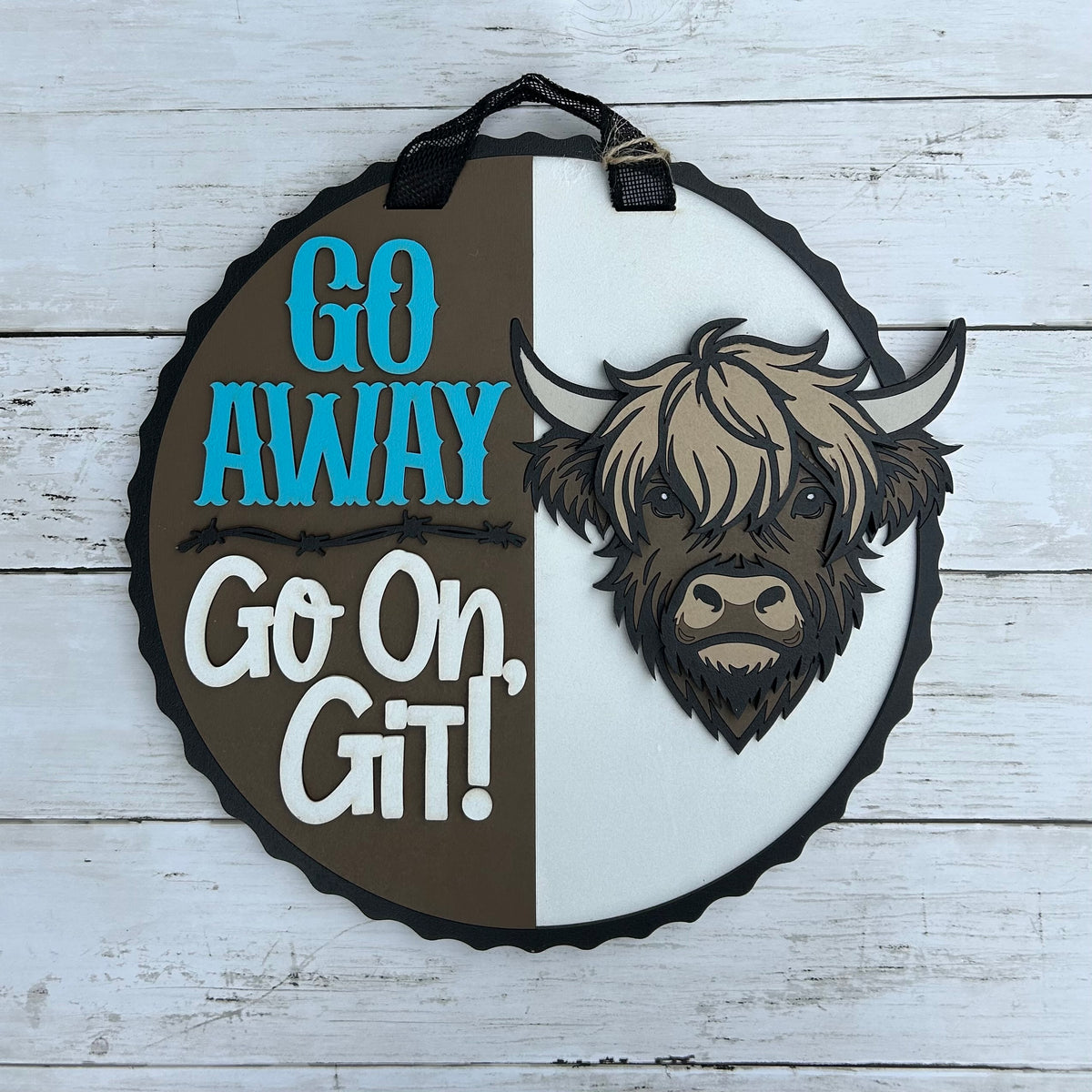 Go Away Go on Git Highland Cow Door Hanger