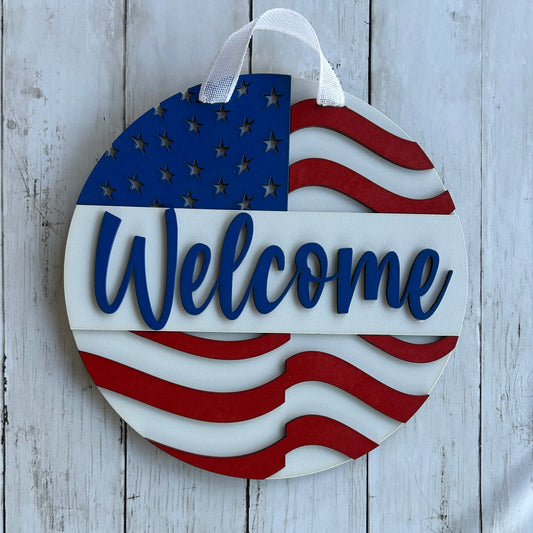 American Flag Welcome Door Hanger