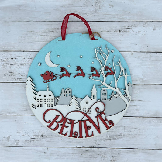 Believe Christmas Santa Door Hanger