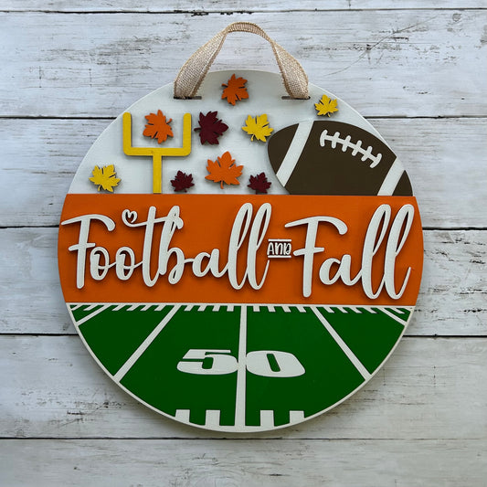 Football and Fall Leaves Door Sign