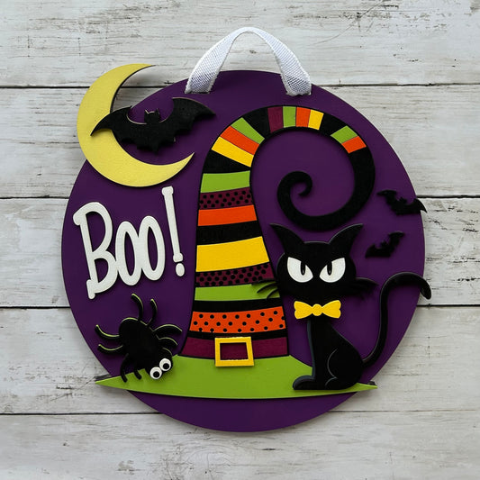Boo Witch Hat Halloween Door Sign
