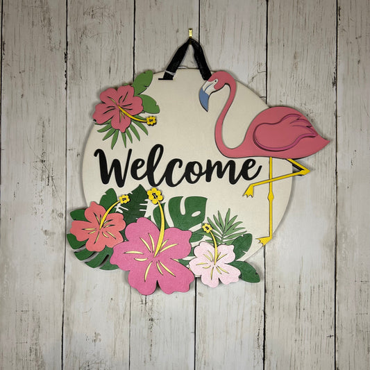 Welcome Flamingo Door Hanger