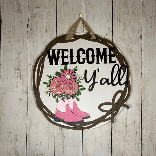 Welcome Y'all Boots Door Hanger